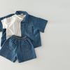 Traje de dos piezas estilo coreano para niños y niñas, de manga corta, con camisa vaquera y pantalones cortos, estilo occidental, para verano