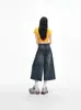 Pantalones Capri de Mezclilla Vintage de Cintura Alta para Mujer, Estilo Veraniego para Figuras Pequeñas, Corte Holgado Relajado Estilo Americano, Pantalones Cortos de Pierna Ancha Adelgazantes