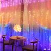 Cortina de luz con control de voz y música USB, ocho funciones, 3 x 3 LED, cadena de luces de colores, decoración navideña, cortina de luz LED arcoíris