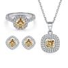 Aretes de Plata Esterlina s925 Zircón Champán Plata Collar de Gema Color Tesoro Anillo de Diamante Blanco Primer Juego de Joyería Juego de Tres Piezas