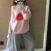 Moletom Criativo Estampado com Gola Assimétrica Ombro a Ombro para Mulheres 2025 Outono Inicial Doce e Fresco Casual Coreano Solto Manga Longa