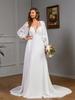 Vestido de novia sexy de manga larga con cuello en V y costuras de encaje para mujer, comercio exterior europeo y americano, transfronterizo, Amazon