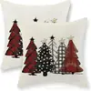 Funda de Almohada Navideña Nueva Coche Pino Copo de Nieve Bola de Navidad Estampado de Lino Decoración de Habitación Cojín de Sofá