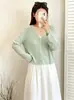 Chaqueta casual ligera versátil talla extra 2026 primavera-verano cárdigan tejido holgado para mujeres talla extra, top corto