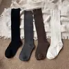 Nuevos Calcetines Gris Otoño/Invierno 2026 de Algodón Peinado Color Sólido Doble Puntada Estilo Universitario Adelgazantes de Longitud hasta la Pantorrilla para Mujer