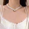 Colar de Pérolas de Camada Dupla com Pingente de Gotas d'Água Cravejadas de Diamantes Estilo Corte Retro de Luxo Leve Corrente para Clavícula Colar Elegante de Celebridade da Internet