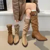 Botas de Tacón Grueso Adelgazantes con Punta Fina para Mujer Botas Largas Estilo Nuevo 2026 Para Faldas Aumentan la Altura Pequeñas Suela Suave Botas Maillard