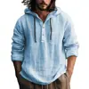 Chaqueta Larga de Manga Larga con Capucha de Color Sólido, Estilo Nuevo Europeo y Americano, Cruzada, Moda, Casual y Versátil, Camisa de Lino para Hombre