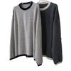 Invierno Nuevo Estilo Coreano Perezoso Retro Casual Rayado Cuello Redondo Suéter Suelto Suave Amigable con la Piel Top de Punto para Mujer