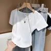 Comércio exterior atacado transfronteiriço verão algodão canelado gola quadrada ombro manga curta camiseta feminina slim fit curta cor sólida top básico