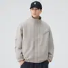 Jaqueta masculina estilo retro japonês com pregas, gola alta, workwear, casaco casual solto workwear tendência primavera/outono 2026