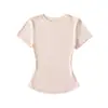Camiseta feminina justa, de manga curta, justa, com decote redondo, retrô, europeia e americana, básica, versátil, elástica, justa, cor sólida, uso externo, curta