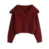 Suéter Vermelho Tendência com Gola Grande para Mulheres, Design Preguiçoso de Tricô Curto Outono/Inverno 2026
