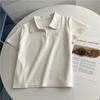 Nueva Camiseta Polo de Algodón con Cuello Loto de Manga Corta para Mujer Blanca Textura Pequeña Estudiante Top Versátil que Reduce la Edad