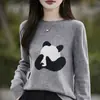 Suéter de tricô jacquard retrô francês transfronteiriço para mulheres, novo modelo 2025, gola redonda, manga longa, suéter base quente, estiloso e versátil