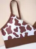 Traje de baño para bebé niña Color café Estampado de manchas de vaca Traje de baño dividido Lindo traje de baño Manga abullonada Estilo deportivo