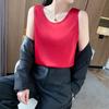 Camisola Suelta de Color Sólido para Mujer 2025 Top de Primavera y Verano Sin Mangas Traje Corto de Satén Ropa Interior de Seda de Morera para Mujer