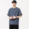 Camiseta de manga corta de alta gama estilo americano Antibacteriana Sensación fresca Costuras tipo Henley Camiseta holgada retro de marca de moda para hombre Verano
