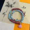 "Sorte e Peixe" Pulseira Natural para Mulheres, Novo Estilo Chinês, Pulseira de Camada Dupla, Presente Vintage para Melhor Amiga
