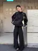 Conjunto Esportivo Americano Estilo de Rua para Homens e Mulheres, Novo Outono Estilo Hong Kong Jaqueta Solta de Secagem Rápida Jaqueta Moda Conjunto de Duas Peças