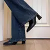 Botas Cuadradas de Tacón Alto Delgadas de Estilo Coreano Versátiles de Moda para Mujer, Tacón Grueso, Botas Martin Forradas de Lana, Estilo Británico, Botines Estilo Francés para Mujer