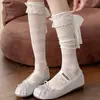 Novedad primavera y verano estilo Miu calcetines hasta la pantorrilla con lazo de encaje japonés, calcetines holgados JK de chica dulce con patrón de malla retro