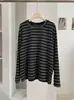 KEKEZOON Estilo Coreano Bloque de Color Retro Raya Cuello Redondo Manga Larga Camiseta Básica Otoño Holgada Ropa Interior Superior 9269