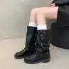 Nuevas botas de media pantorrilla para mujer en otoño e invierno 2026, de suela gruesa, con hebilla de cinturón, plisadas, botas estilo western ins, de moda