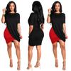 F59X AliExpress Europeu e Americano Sexy Gola Redonda Design Plissado Manga Curta Irregular Costura em Duas Cores Saia para Boate