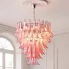 Lustre de sala de estar vintage estilo francês com cúpula de vidro em formato de pétala rosa, luminária de quarto quente e romântica, peça de designer