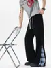 Pantalones casuales de cuadros patchwork estilo retro americano para hombre, corte holgado, pierna recta ligeramente acampanada, pants deportivos, longitud extendida para personas altas