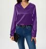 Foto Real de Ropa Europea y Americana, Camisa de Satén de Verano, Camisa Blanca de Satén Imitación Seda de Manga Larga para Mujer, Top de Mujer
