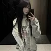 Camiseta Blanca de Manga Larga con Dibujo de Gato Estilo High Street Americano para Mujer, Primavera Otoño, Marca de Tendencia, Pareja, Algodón Puro, Capa Interior, Prenda Base