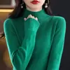 Suéter básico de punto de cuello alto medio para mujer, cómodo, versátil, corte ajustado, otoño e invierno, adelgazante, gris