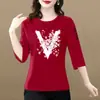 Comercio Exterior Transfronterizo Últimas Existencias Gran Marca Camiseta de Manga Tres Cuartos Atuendo de Moda Camiseta Elegante Ropa para Madres de Mediana Edad y Mayores