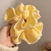 Scrunchie Branco de Renda Vazada Quadrado Estilo Francês para Cabelo, Prendedor Grande com Laço e Flor de Fita