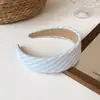 Faixa de cabeça doce e fresca com listras azuis e rosas, faixa larga estilo colegial, presilha/acessório de cabelo para testa alta