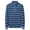 Camiseta de Manga Larga para Hombre Primavera y Otoño Nueva Casual Cuello de Solapa Hombres de Mediana Edad Raya Ancha Manga Larga Camisa Base Polo Hombre