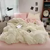 Juego de Cama de Cuatro Piezas de Algodón Lavado Clase A para Dormir Desnudo en la Cama, Funda Nórdica de Lino Color Sólido, Sábana Plana, Sábana Ajustable, Juego de Tres Piezas para Dormitorio Estudiantil