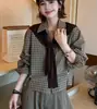 Camisa a cuadros de manga larga con diseño versátil y moderno, estilo coreano para reducir la edad, para mujer, novedad de principios de otoño 2026