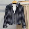Outono 2022 Camisa masculina de manga comprida casual de negócios coreana Slim-fit moda Cardigan listrado para todos os jogos