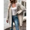 Cardigan Suéter de Tricô Torcido Europeu e Americano Novo Estilo Transfronteiriço Feminino, Tamanho Plus, Cor Sólida, Gola V Solta Tricô Longo