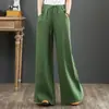 Pantalones Anchos de Algodón y Lino Artísticos y Sencillos para Mujer de Cintura Alta Pierna Recta Pantalones Trousers Talla Grande Holgados Pantalones a la Altura del Tobillo Pantalones Casuales de Lino