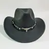 Chapéu Alto Preto Retrô, Chapéu de Cowboy Ocidental Unissex com Acessórios de Cabeça de Vaca, Chapéu de Jazz Estilo Étnico
