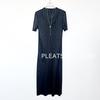 Vestido Midi de Gola Alta com Manga Curta Estilo Coreano Saia Base Saia Longa Plissada Vertical Estilo Europeu-Americano Ajuste ao Corpo Emagrecedor Para o Trabalho Saia Reta