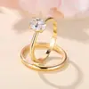 Anillos de Pareja Rongxing Estilo Minimalista de Lujo Ligero Transfronterizos, Piedra Ovalada Engaste de Cuatro Garras Acompañada de Banda Lisa Lisa, Estilo Versátil