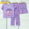 Pijama de Verano para Niños Conjunto de Tres Piezas con Camiseta de Manga Corta, Shorts y Pantalones Largos para Niños y Niñas Ropa de Casa de Dibujos Animados para Niños Pequeños y Medianos Estilo de Dibujos Animados