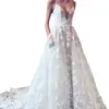 2025 Nuevo Vestido de Exportación Europeo y Americano Amazon Sexy con Escote en V y Tirantes Falda Vestido Corte Francés con Aberturas Falda Larga