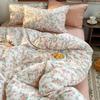 Conjunto de Roupa de Cama de Algodão Lavado Fresco e Simples de Quatro Peças, Estilo Princesa, Capa de Edredom para Todas as Estações, Lençol de Cama, Conjunto de Três Peças para Dormitório Atacado