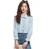 Nova Blusa Curta Feminina Chic Doce Nicho com Design de Gola Boneca Franzida Estilo Francês para Primavera e Outono de 2025